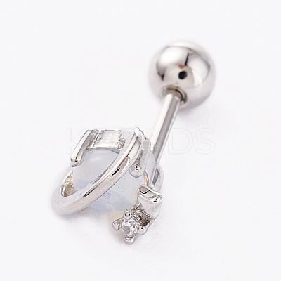Brass Micro Pave Clear Cubic Zirconia Barbell Cartilage Earrings AJEW-P017-17P-1