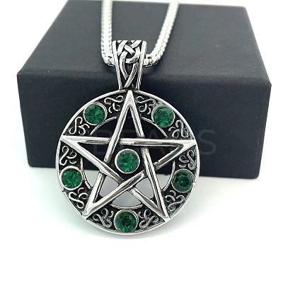 Stainless Steel Emerald Rhinestone Star Pendant Necklaces for Women Men YL0677-1