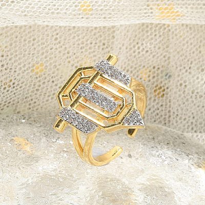 Brass Micro Pave Clear Cubic Zirconia Open Cuff Rings for Women Men KK-B124-12GP-1
