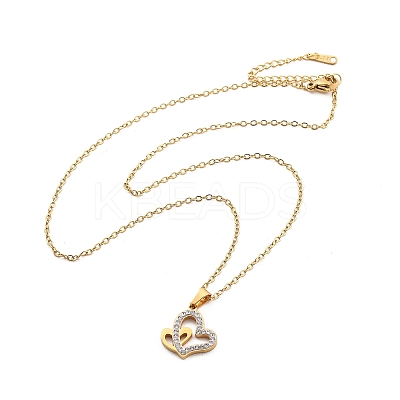 304 Stainless Steel Crystal Rhinestone Heart Pendant Cable Chain Necklaces for Women NJEW-Z056-01A-G-1