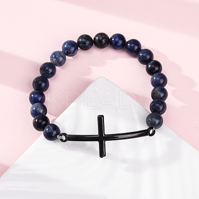 Round Natural Sodalite Bead Stretch Bracelets BJEW-F493-08EB-02-1