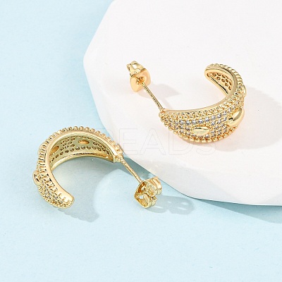 Brass Micro Pave Clear Cubic Zirconia C-Shaped with Oval Stud Earrings EJEW-B153-17G-01-1