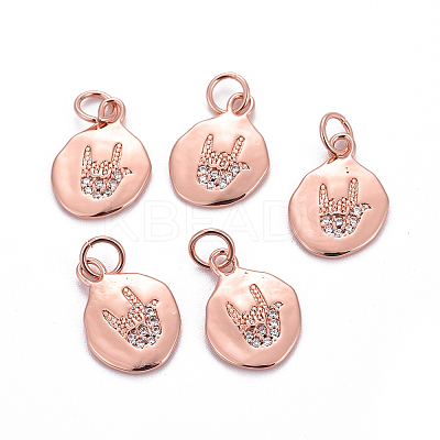 Brass Micro Pave Cubic Zirconia ASL Charms X-KK-G360-11RG-1