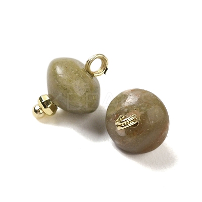 Natural Unakite Rondelle Charms with Rack Plating Brass Loops G-G110-05B-15-1