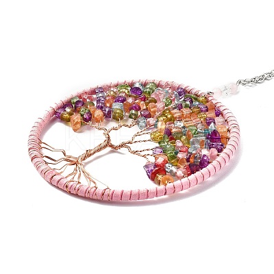Wire Wrapped Chips Dyed Glass & Natural Amethyst Big Pendant Decorations LS-HJEW-A005-01B-1