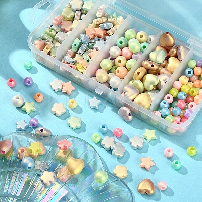 260Pcs 5 Style Spray Painted Opaque Acrylic Beads SACR-YW0001-32-1
