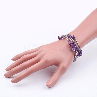 Four Loops Wrap Amethyst Beads Bracelets BJEW-JB02590-05-1