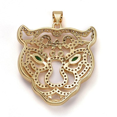 Brass Micro Pave Clear & Green Cubic Zirconia Pendants ZIRC-E165-12G-1