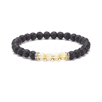 Gemstone & Natural Lava Rock Round Beaded Stretch Bracelet BJEW-JB08468-1