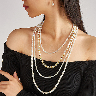 French Elegant Plastic Imitation Pearl Multilayer Necklace & Earrings Sweater Chain Set for Women EN7269-1