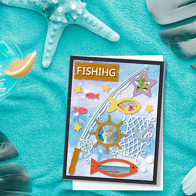 Fishing Theme Carbon Steel Cutting Dies Stencils DIY-WH0309-3337-1