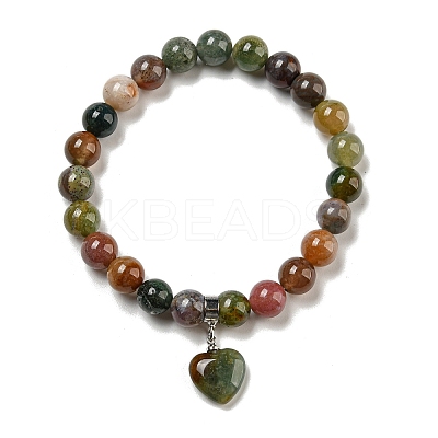 8.5mm Round Natural Indian Agate  Beaded Stretch Bracelets BJEW-C074-01O-1