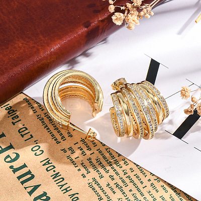 Rack Plating Brass Micro Pave Clear Cubic Zirconia Stud Earrings for Women EJEW-C125-27G-1