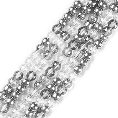 Transperant Electroplate Glass Beads Strands X-GLAA-P056-4mm-C01-1