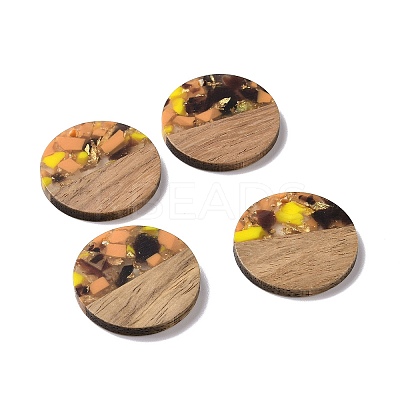 Transparent Resin & Walnut Wood Pendants RESI-N025-045-1