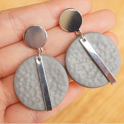 Flat Round with Rectangle Brass Polymer Clay Dangle Stud Earrings FS-WG657FE-01-1