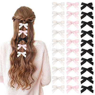 30Pcs 3 Colors Bowknot Polyester Alligator Hair Clips AJEW-CP0008-38-1
