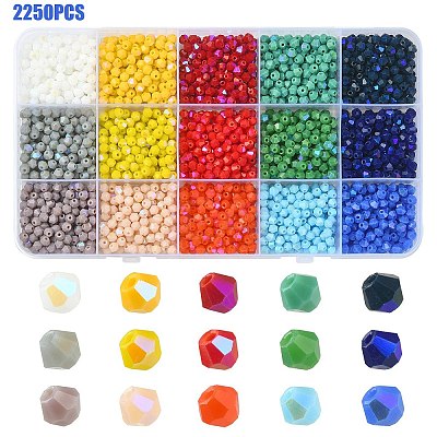 2250Pcs 15 Colors Opaque Solid Color Electroplate Glass Beads Strands GLAA-YW0003-25-1