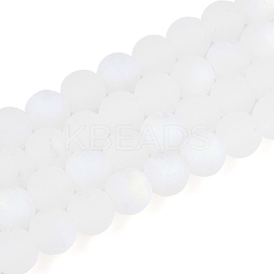 Frosted Imitation Jade Glass Beads Strands GLAA-T032-J8mm-MBB01-1
