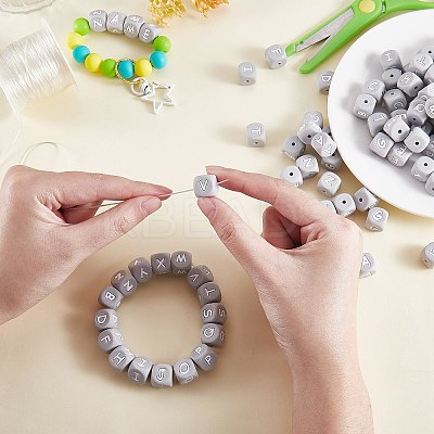 20Pcs Grey Cube Letter Silicone Beads 12x12x12mm Square Dice Alphabet Beads with 2mm Hole Spacer Loose Letter Beads for Bracelet Necklace Jewelry Making JX436S-1