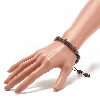 Natural Wenge Wood & Synthetic Hematite Braided Bead Bracelet BJEW-JB07933-1