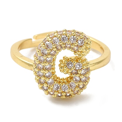Rack Plating Letter Brass Micro Pave Clear Cubic Zirconia Adjustable Rings for Women KK-S391-03G-G-1