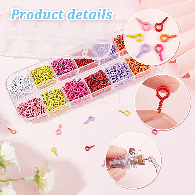 720Pcs 12 Style Spray Painted Iron Screw Eye Pin Peg Bails IFIN-PH0005-16B-1