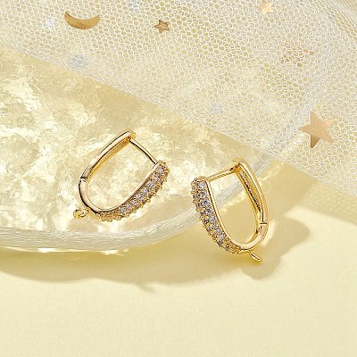 Brass Micro Pave Clear Cubic Zirconia Hoop Earring Findings ZIRC-YW0001-07G-1