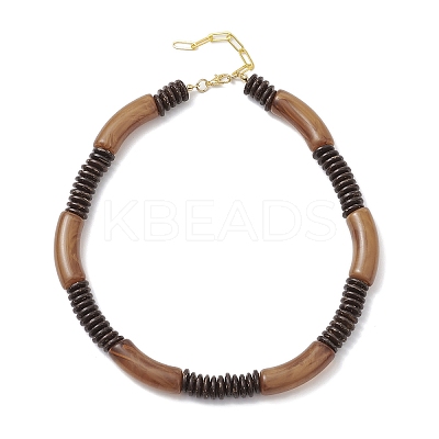12MM Two Tone Acrylic & CCB Plastic & Coconut Curved Tube Beaded Necklaces for Women NJEW-JN05373-03-1