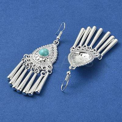 Silver Alloy Chandelier Earrings with Synthetic Turquoise LS-EJEW-D092-01B-S-1