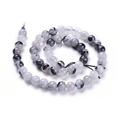 Natural Tourmalinated Quartz/Black Rutilated Quartz Beads Strands LS-G-E558-04-8mm-1