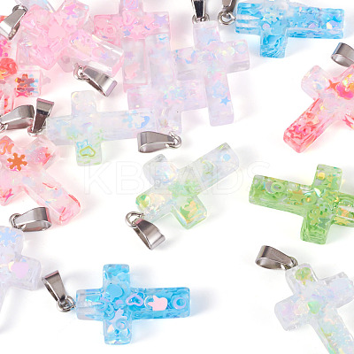 15Pcs Luminous Resin Sequins Pendants RESI-TA0004-20B-1