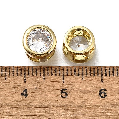 Brass Micro Pave Clear Cubic Zirconia Beads ZIRC-I070-070G-1