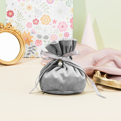 Velvet Jewelry Bags with Drawstring & Plastic Imitation Pearl TP-CJC0001-03F-1