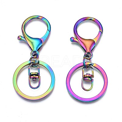 Rack Plating Rainbow Color Alloy Split Key Rings PALLOY-N163-181-1