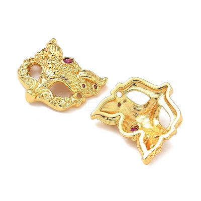 Brass Micro Pave Hot Pink Cubic Zirconia Fox Mask Connector Charms KK-H526-11G-01-1