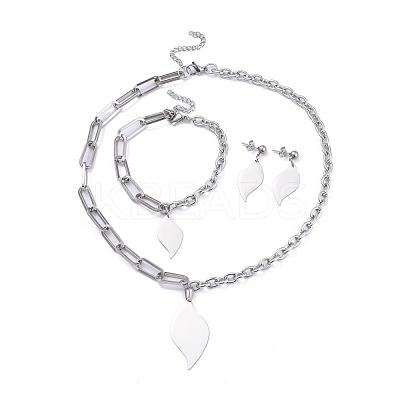 Non-Tarnish 304 Stainless Steel Paperclip Chains & Cable Chain Jewelry Sets SJEW-K153-12P-1