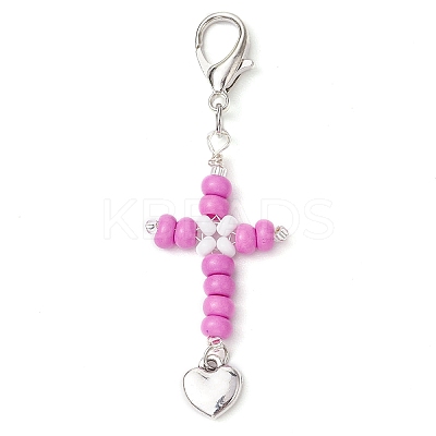 Cross Glass Seed Beads Pendant Decoration HJEW-MZ00111-1