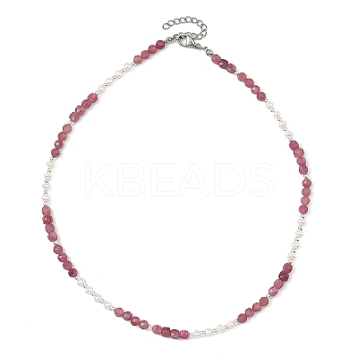 Faceted Round Natural Tourmaline and Pearl Beaded Necklaces NJEW-JN06409-02-1