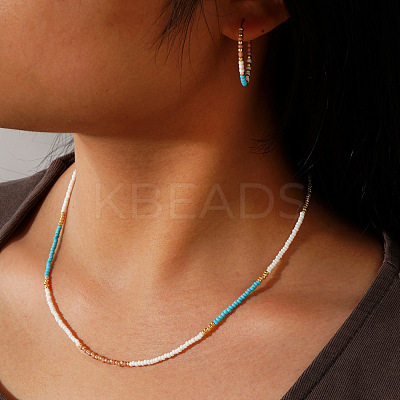 Bohemian Style Glass Beaded Hoop Earrings & Necklaces Sets for Women ET6451-2-1