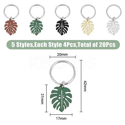 4 Sets Monstera Leaf Alloy Pendant Keychain KEYC-FH0001-40-1