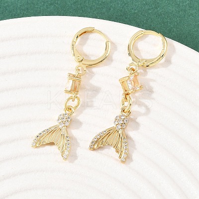 Fishtail Brass Micro Pave Cubic Zirconia Hoop Earrings EJEW-B154-05G-1