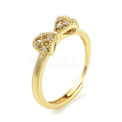 Bowknot Brass Micro Pave Clear Cubic Zirconia Adjustable Rings LS-RJEW-S416-03G-1