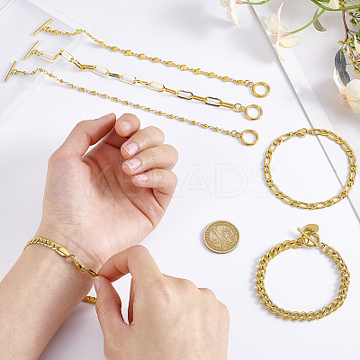 6Pcs 6 Styles Stainless Steel Chain Bracelets Kits BJEW-PH0004-47-1