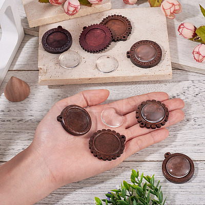 DIY Flat Round Wooden Tray Pendant Making Kits DIY-TA0012-32-1