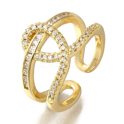 Rack Plating Knot Brass Clear Cubic Zirconia Open Cuff Rings RJEW-S411-29G-1