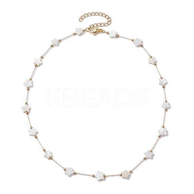 316 Stainless Steel Paperclip Chain & Star Natural White Shell Link Necklaces NJEW-JN05034-1