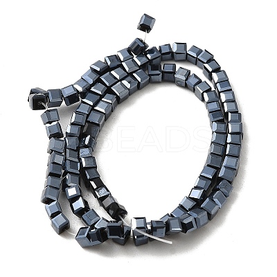 Cube Shaped Black Plated Crystal Glass Beads Strands EGLA-F013-J01-1