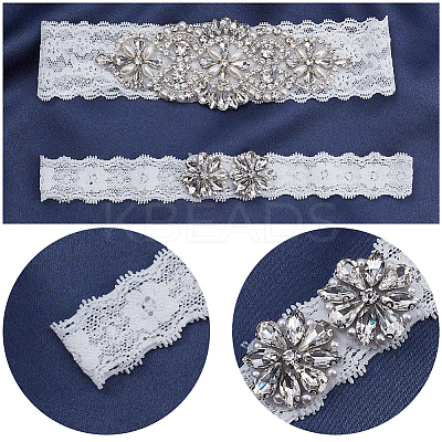 Lace Elastic Bridal Garters AJEW-WH0258-222-1