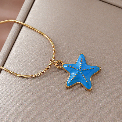 Vintage Ocean 304 Stainless Steel Enamel Starfish Pendant Necklaces for Women FT5866-1